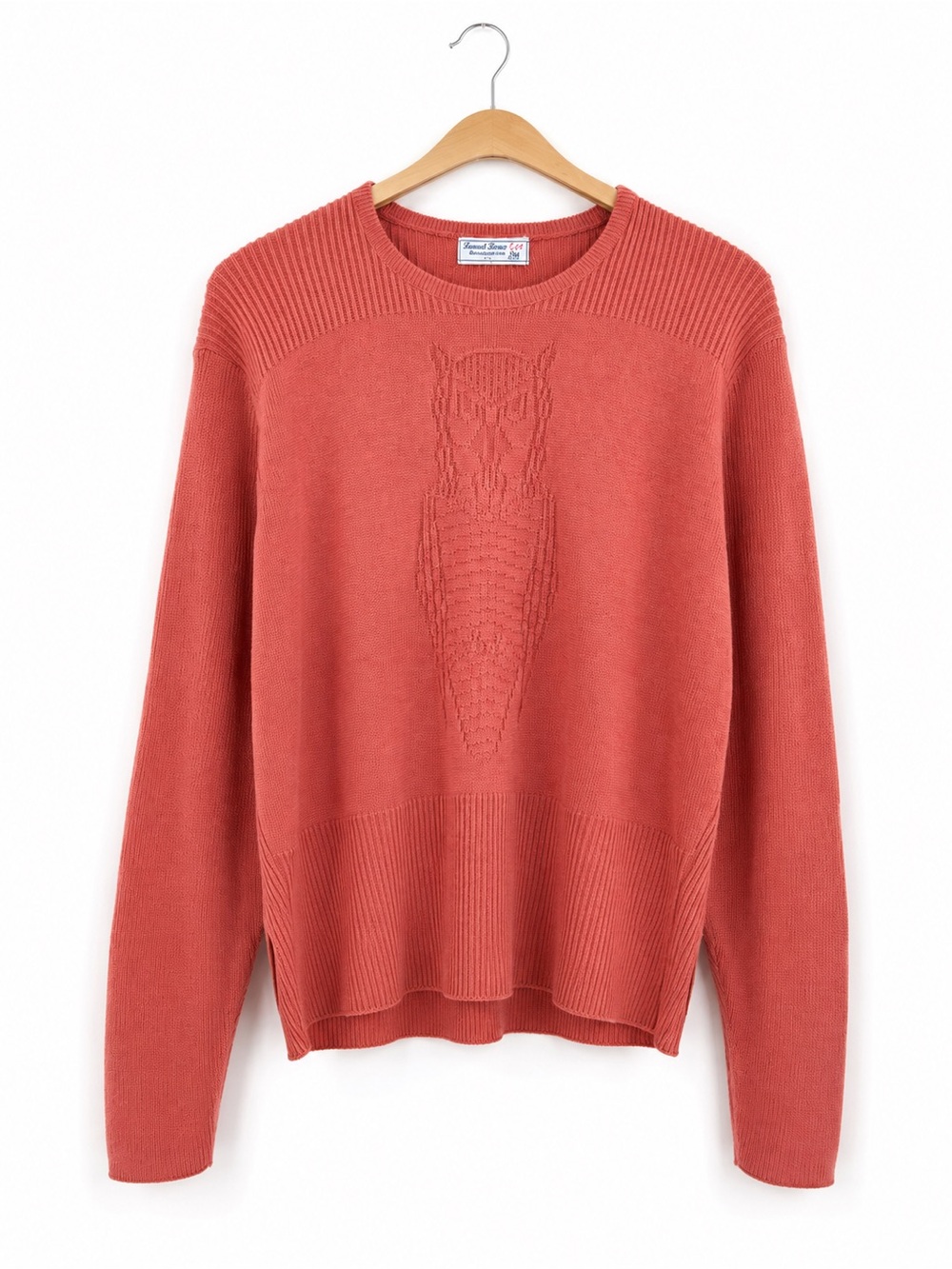 Vintage Grand Slam Terracotta Crewneck Sweater with Textured Owl